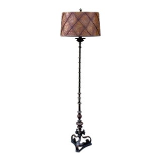 Vintage Bronze Floor Lamp With Mica Shade For Sale