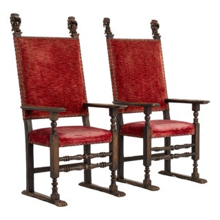 18th Century Pair Of Henry II Throne Armchairs In Original Patina For Sale