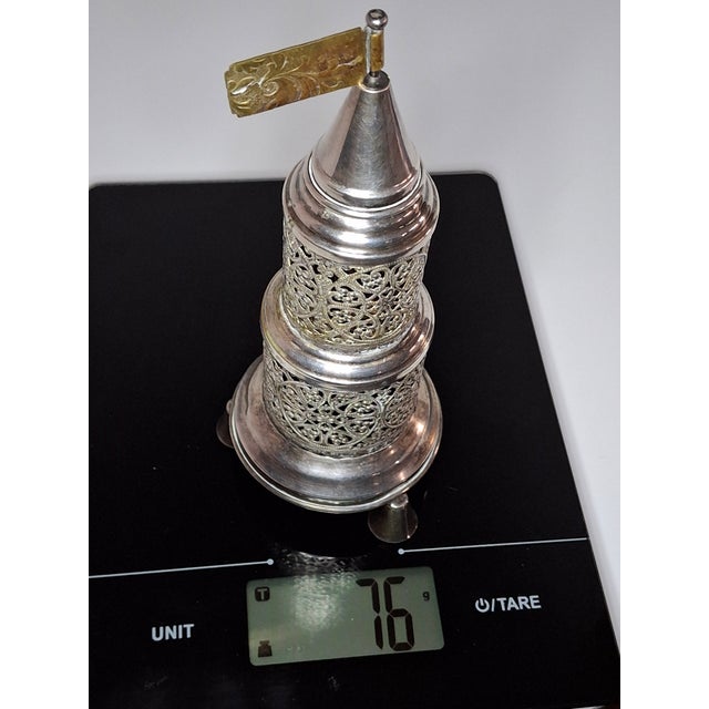 Silver 19th Century Silver Filigree Besamim Spice Tower Judaica Havdalah Turret W/ Flag For Sale - Image 8 of 9