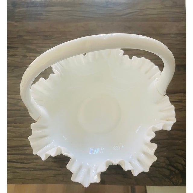 Antique American milk glass hobnail large basket with handle or flower vase / planter.