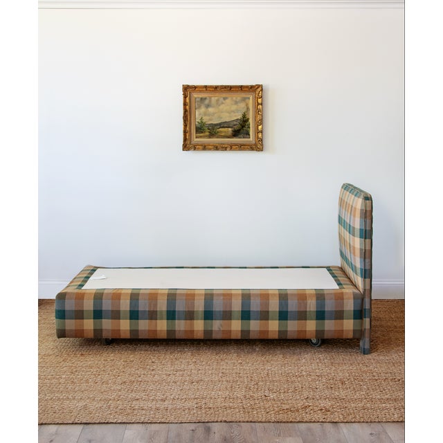 Custom Upholstered Charles H. Beckley Twin Beds in Plaid Performance Fabric For Sale - Image 4 of 4
