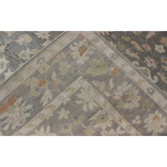Gray Background Oushak With All-Over Floral Design in Green and Orange For Sale In Atlanta - Image 6 of 7