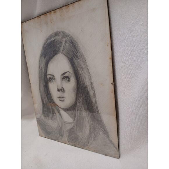 Black 1950s Beautiful Lady Portrait Pencil Drawn Original Drawing Art Glass Framed For Sale - Image 8 of 11