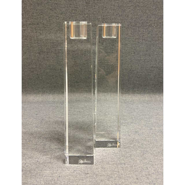 Oleg Cassini Miniamlist Crystal Candlsticks - A Pair For Sale - Image 9 of 10