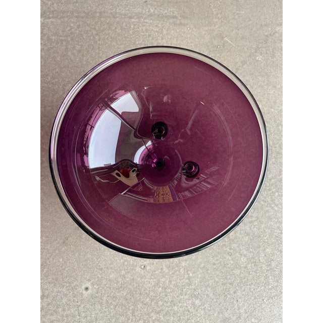 1980s Memphis Design Ettore Sottsass Style Metal Footed Amethyst Glass Bowl Fontana Arte Style For Sale In Las Vegas - Image 6 of 12