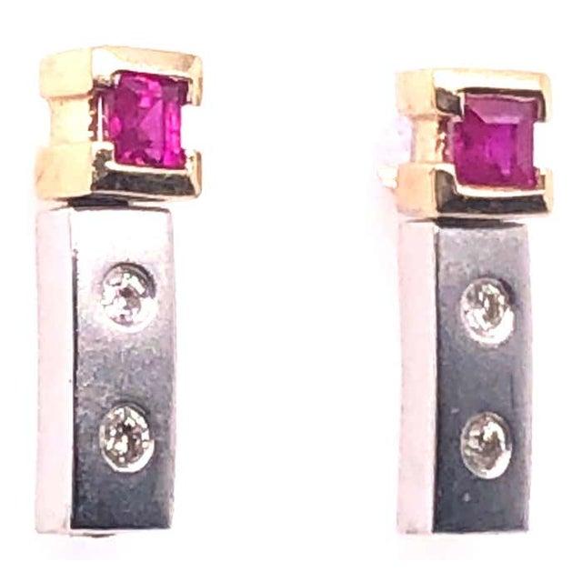 2010s 14 Karat White and Yellow Gold Screw Back Ruby Earrings With Diamonds For Sale - Image 5 of 8
