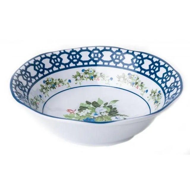 Chinoiserie Trellis & Topiary Melamine Serving Bowl, Large For Sale - Image 3 of 3