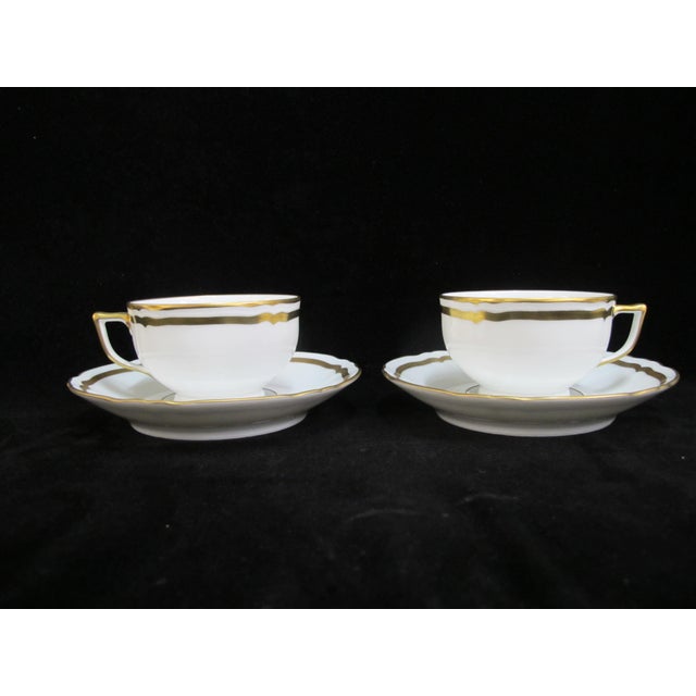 Art Nouveau Mid 20th Century Limoges a Raynaud Marie Antoinette White Gilt Footed Cup & Saucer - Set of 4 For Sale - Image 3 of 8