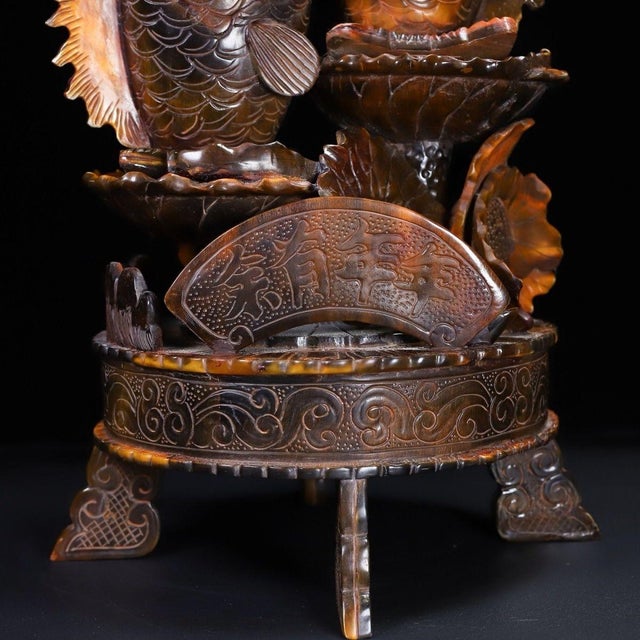 Late 20th Century Carved Horn Sculpture of Two Carp With Lotus - "Abundance" For Sale In Los Angeles - Image 6 of 10