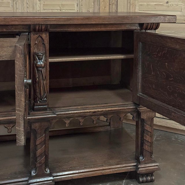 Grand French Gothic Revival Oak Raised Buffet ~ Credenza For Sale - Image 15 of 18