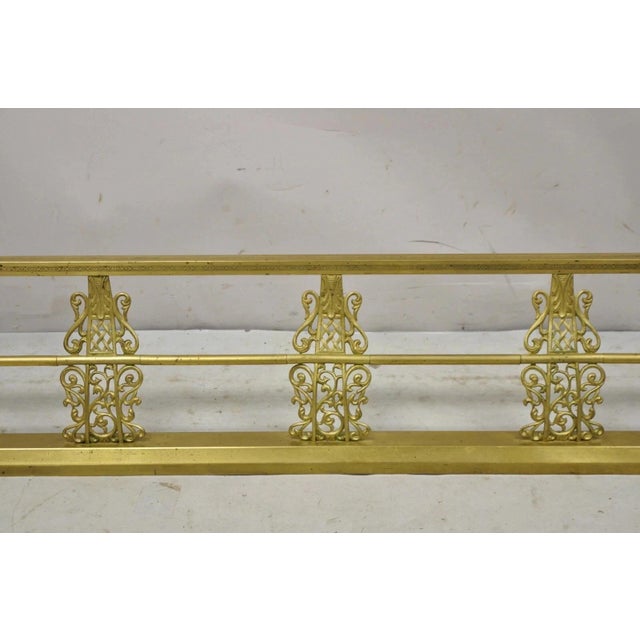 Gold Antique Victorian Brass Scroll Accented 58" Fireplace Hearth Fender Surround For Sale - Image 8 of 12