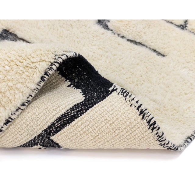 Abstract Puzzle Line Hand-Knotted Wool Rug | 7'3" X 6'8" | One of a Kind For Sale - Image 6 of 7