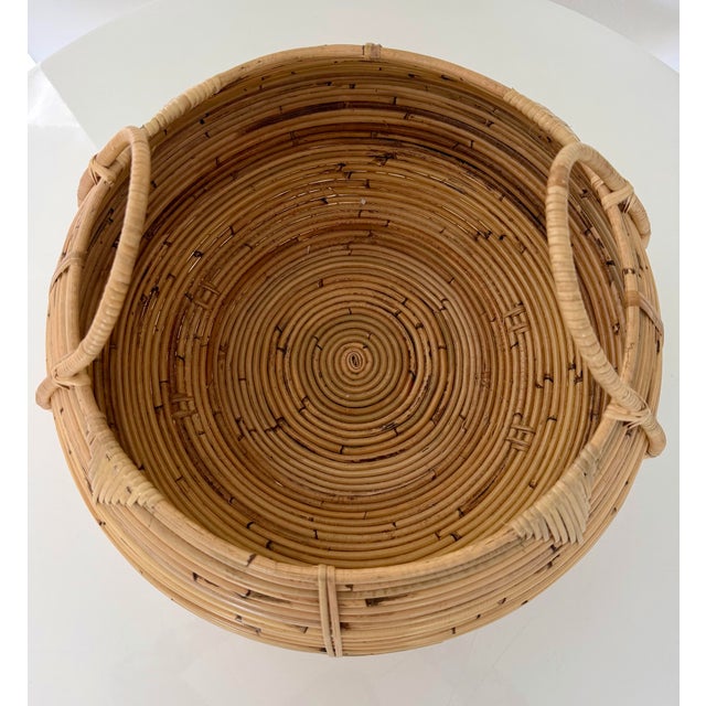 Wood Oversized Handwoven Pencil Reed Rattan Basket With Handles For Sale - Image 7 of 7