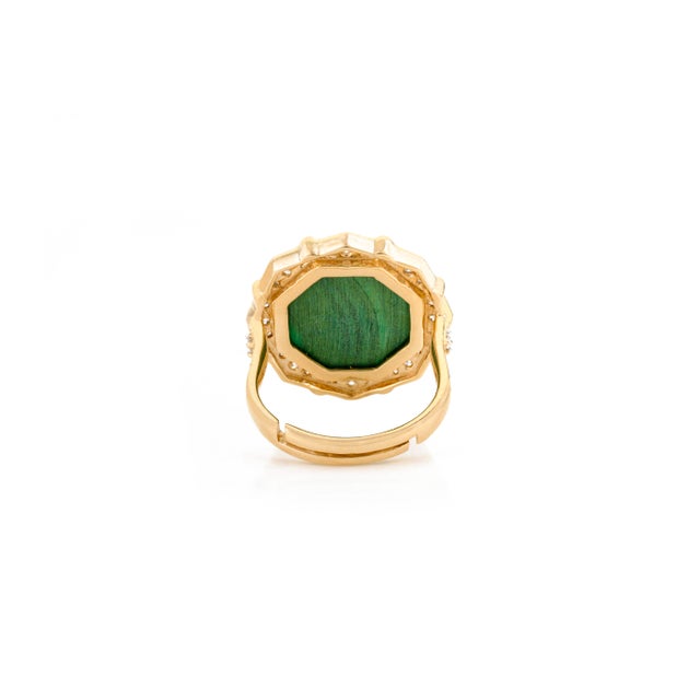 Malachite Diamond Contemporary Cocktail Ring Size 6 for Women in 14k Gold For Sale In New York - Image 6 of 9