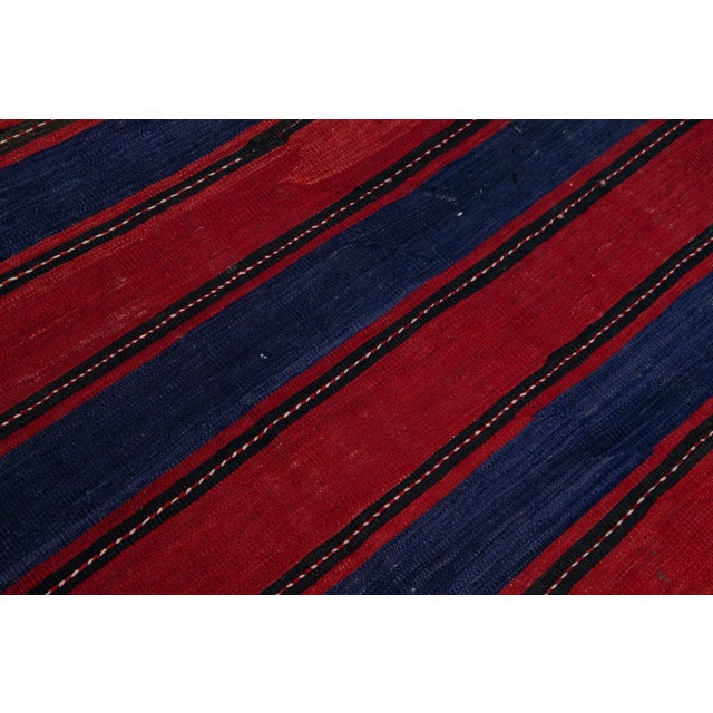 Red Mid-20th Century Turkish Kilim Multicolor Handmade Stripes Wool Rug For Sale - Image 8 of 10