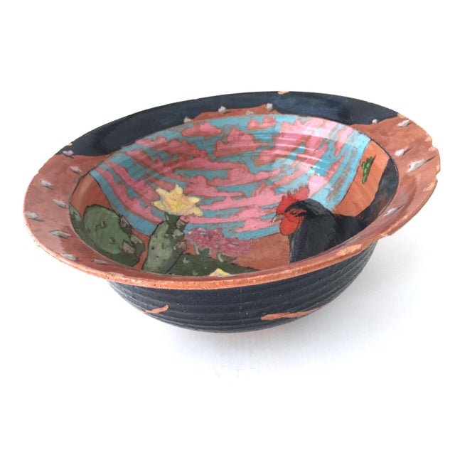 Farmhouse Large Vintage Armin E. Müller Signed Earthenware Farmhouse Rooster Bowl For Sale - Image 3 of 13
