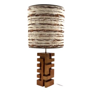 Vintage Hollywood Regency Wood Table Lamp, France, 1970s For Sale