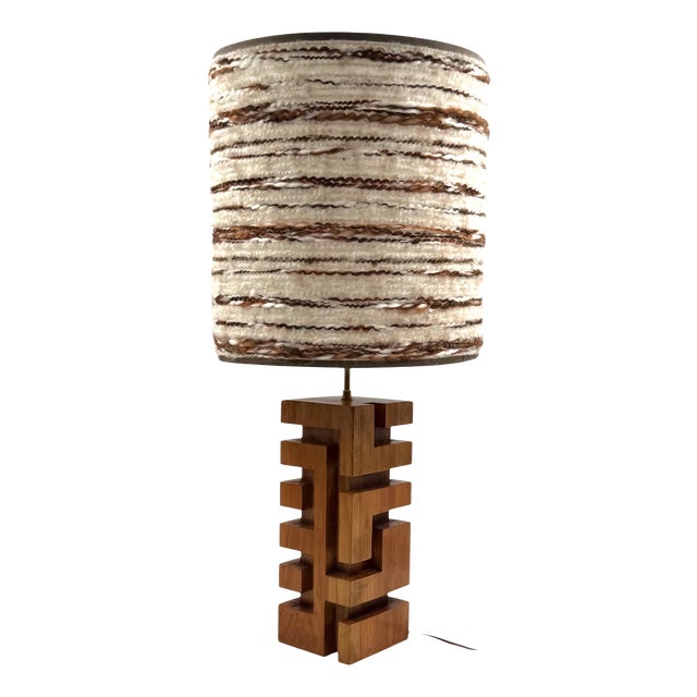 Vintage Hollywood Regency Wood Table Lamp, France, 1970s For Sale