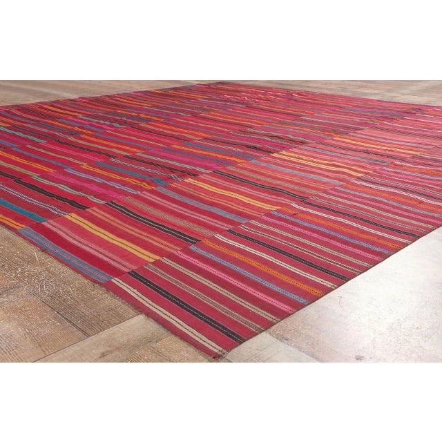 Textile Colorful Vintage Turkish Striped Kilim Rug - 09'05 X 09'07 For Sale - Image 7 of 10