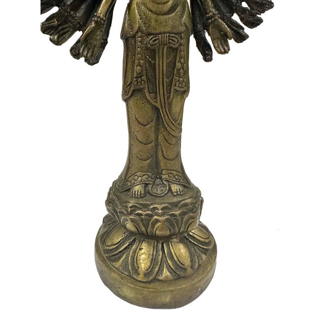 Vintage Chinese Bronze Eleven-Headed Avalokiteshvara, Kwan-Yin Sculpture For Sale In Los Angeles - Image 6 of 14