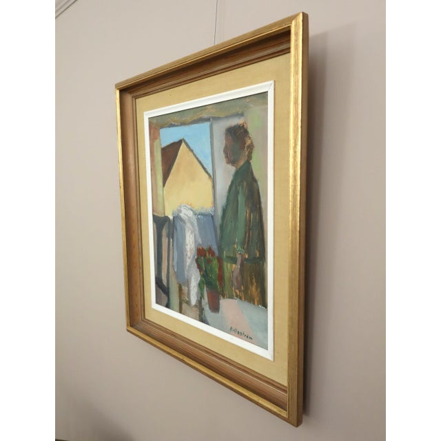Mid 20th Century Mid-Century Modern 'Morning at the Window' Swedish Expressive Figurative Interior Oil Painting, Framed For Sale - Image 5 of 12