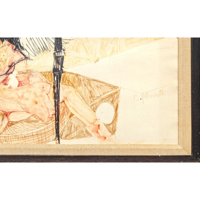 Brown Charles Pebworth Modern Abstract Neutral Tone Figurative Drawing of a Woman with Wings, Late 20th Century For Sale - Image 8 of 11