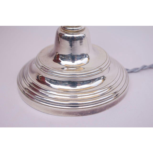 Louis XVI Style Silvered Metal Candlestick Lamps, 1950, Set of 2 For Sale - Image 3 of 5