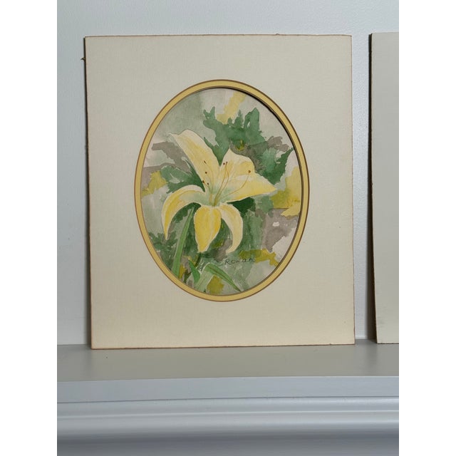 Paper Vintage Shabby Chic Floral Still Life Original Watercolor Paintings, a Pair For Sale - Image 7 of 12