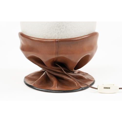 Midcentury Table Lamp in Brown Leather and Frosted Glass by Nova Tecno, 1970s For Sale - Image 13 of 16