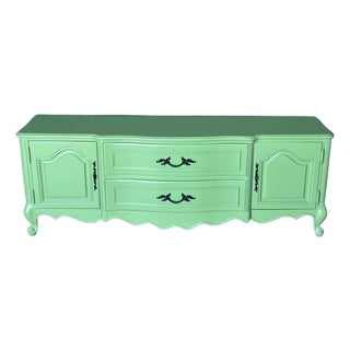 Late 20th French Style Green Lacquered Console Cabinet For Sale
