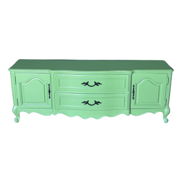 Late 20th French Style Green Lacquered Console Cabinet For Sale