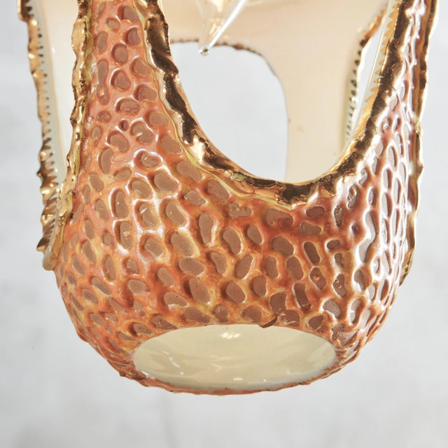 Orange Glazed Ceramic Pendant Light by Zenith, Italy 1950s For Sale - Image 4 of 9