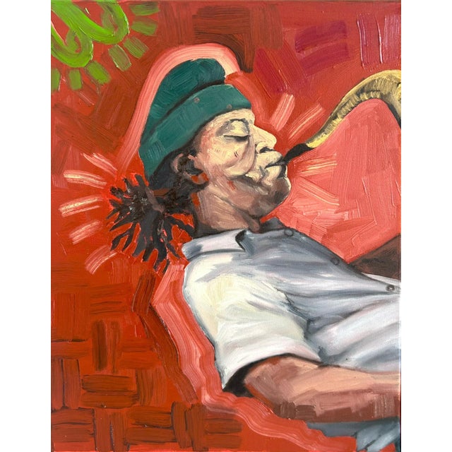 The piece began with a simple desire to paint a man playing a saxophone. As the image developed, personal references found...