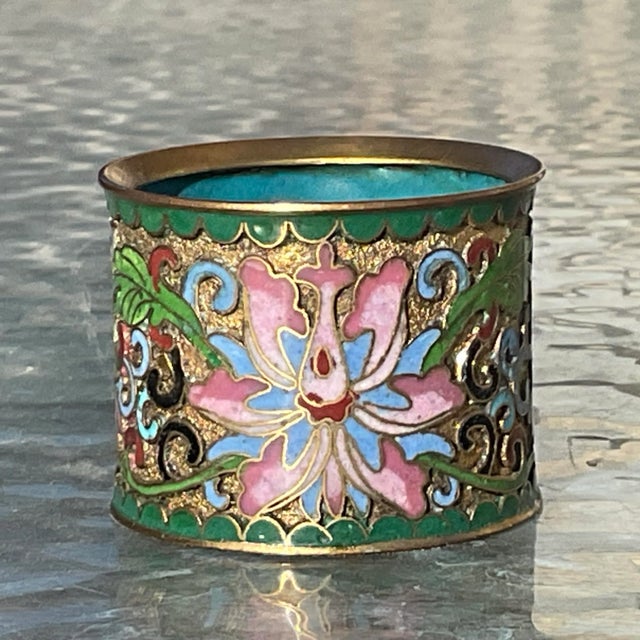 Late 19th Century Champleve Cloissone Enamel Chinese Napkin Rings- Set of 6 For Sale - Image 5 of 8