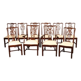 Chippendale Style Quality Set Of Ten Solid Mahogany Dining Chairs For Sale