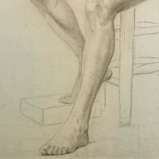 Ludwig Ernst Faber (1855–1913) - Antique Figurative Nude Study of a Seated Woman, Signed (1891, Graphite on Paper) For Sale - Image 4 of 6
