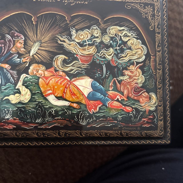 Folk Art Vintage Hand Painted Lacquer Box For Sale - Image 3 of 3