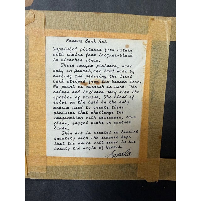 Vintage Hawaiian Banana Leaf Bark Art Landscape – Mixed Media Natural Fiber Collage, Wood Frame For Sale - Image 11 of 12