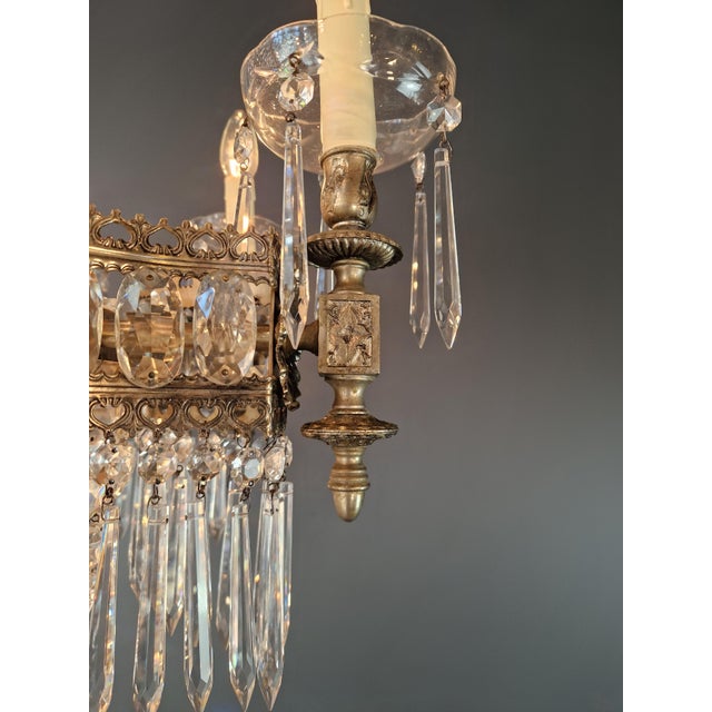 1930s Art Deco Crystal Chandelier Silver Serpentine Form Restored Antique Brass For Sale - Image 14 of 16