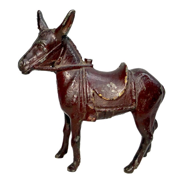 Antique 1920's Ac Williams Hand Painted Cast Iron Donkey Coin Penny Still Bank For Sale