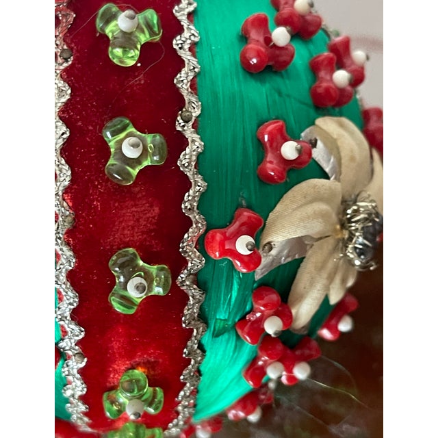 Shabby Chic Vintage 20 Th C Beaded Christmas Ornament 5” Ball For Sale - Image 3 of 4