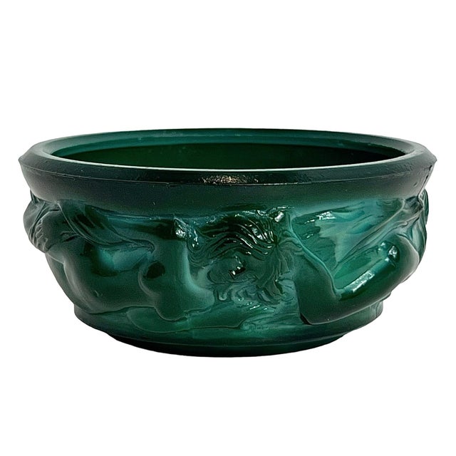 Vintage 1940s Malachite Jade Green Glass Dresser Box By Ingrid Heinrich