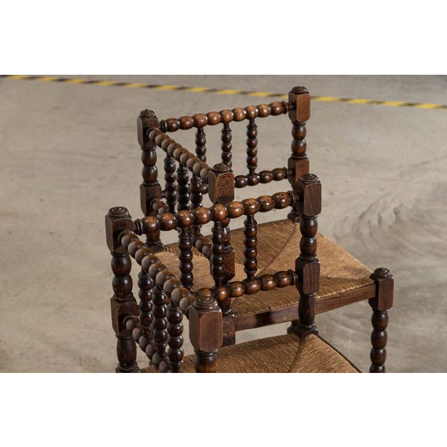 Brown English Beech Bobbin Corner Chairs, 1880, Set of 2 For Sale - Image 8 of 14