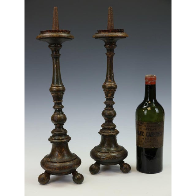 French Painted Wood Altar Candlesticks, 1780, Set of 2 For Sale - Image 3 of 13