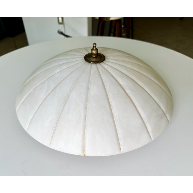 Metal Directoire-Style French Pleated Alabaster Bowl Flush Mount Ceiling Light For Sale - Image 7 of 17