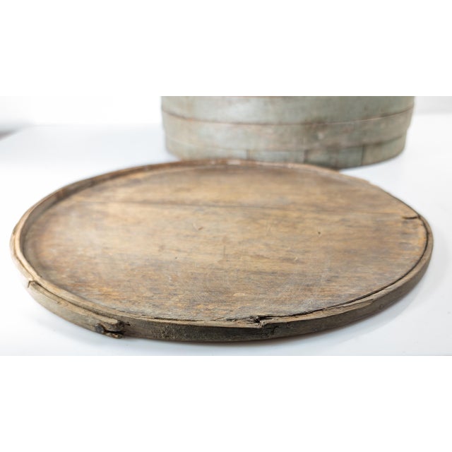 19th Century Rustic Primitive Farmhouse Grey Green Painted Firkin Bucket For Sale - Image 13 of 15