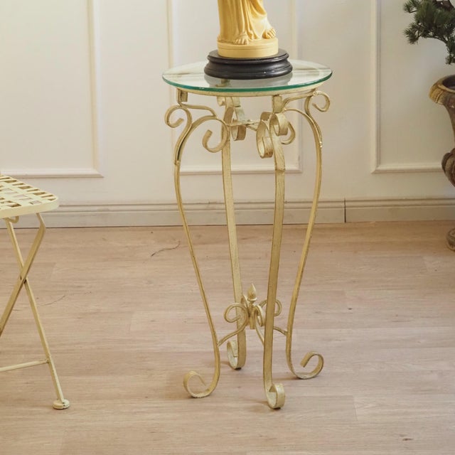 Round Side Table with Glass and Metal Frame For Sale - Image 9 of 10
