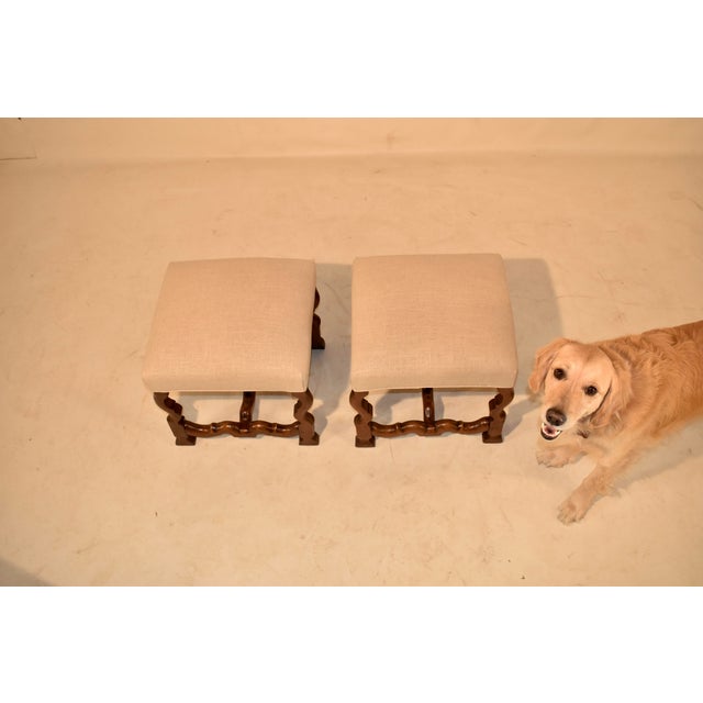 Wood 19th Century Pair of French Walnut Upholstered Stools With Mouton Legs For Sale - Image 7 of 9