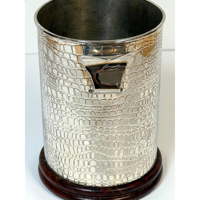 Silver Early 20th Century Edwardian English Silver-Plate Alligator Skin Motif Wine Coaster on Wood Base For Sale - Image 8 of 10