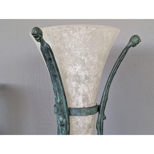 1980s Vintage Seguso Vetri D' Arte Murano Scavo Vase and Verdigris Bronze Stand For Sale - Image 5 of 5